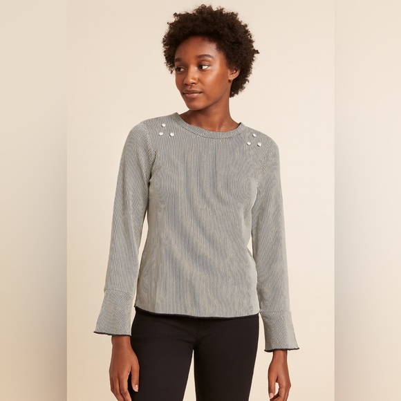 Urban Romantics Black White Striped Blouse with Pearl Embellishments Size Large - Picture 1 of 4